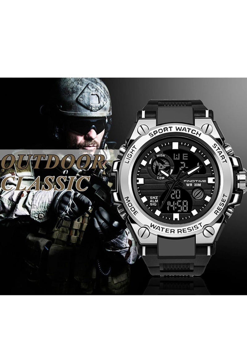 SYOSI Military Watches for Men, Large Face Army Watch, Waterproof Tactical Watches Men Army Digital Sports Outdoor Stopwatch LED Survival Tough Electronic Alarm Clock Black Gold Wrist Watch - Image 2
