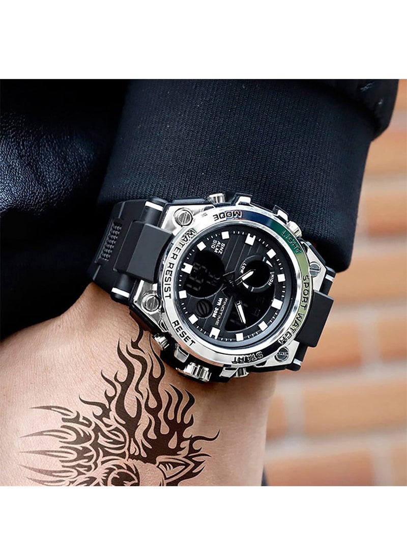 SYOSI Military Watches for Men, Large Face Army Watch, Waterproof Tactical Watches Men Army Digital Sports Outdoor Stopwatch LED Survival Tough Electronic Alarm Clock Black Gold Wrist Watch - Image 5