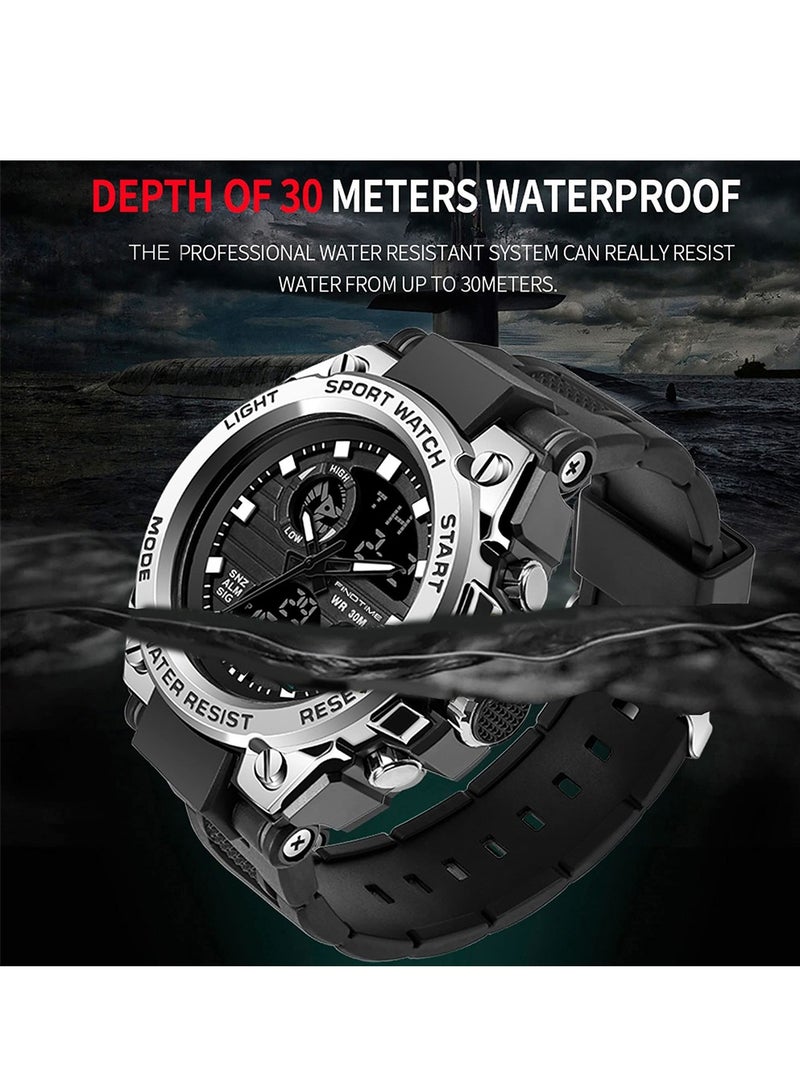 SYOSI Military Watches for Men, Large Face Army Watch, Waterproof Tactical Watches Men Army Digital Sports Outdoor Stopwatch LED Survival Tough Electronic Alarm Clock Black Gold Wrist Watch - Image 4