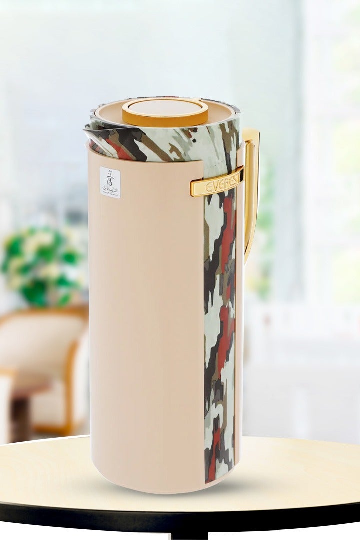 Alsaif Gallery Wedad Beige Oil-Treeed Thermos With Golden Handle 1 Liter - Image 1