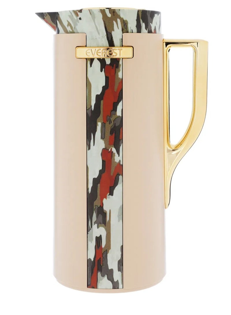 Alsaif Gallery Wedad Beige Oil-Treeed Thermos With Golden Handle 1 Liter - Image 3