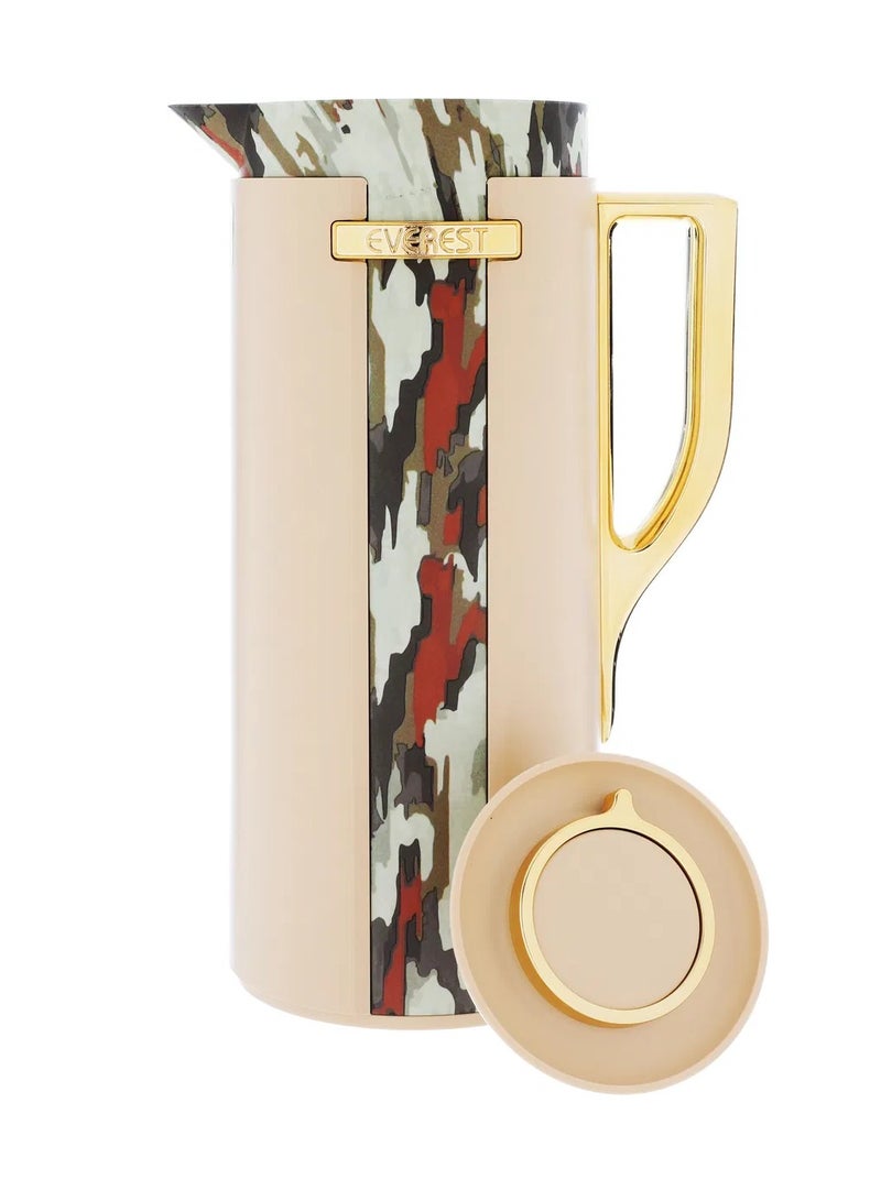 Alsaif Gallery Wedad Beige Oil-Treeed Thermos With Golden Handle 1 Liter - Image 4