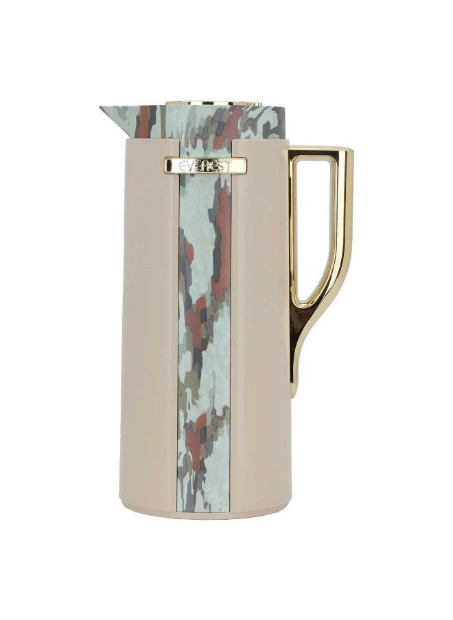 Alsaif Gallery Wedad Beige Oil-Treeed Thermos With Golden Handle 1 Liter 