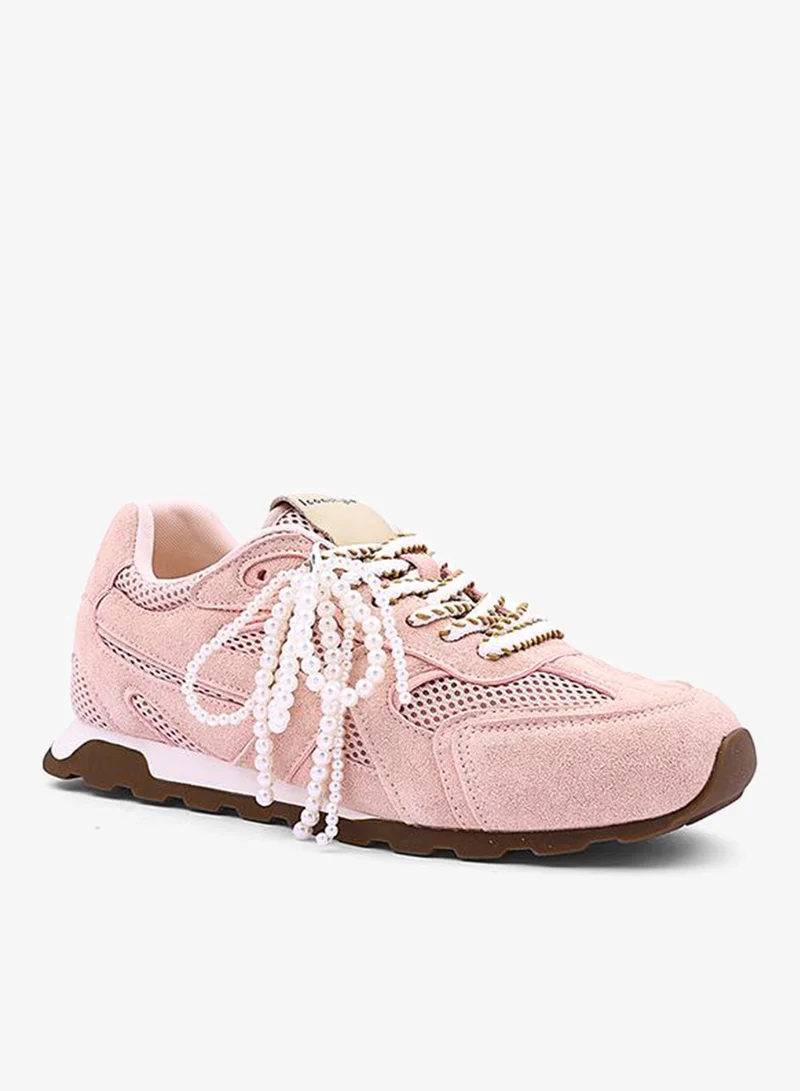 Womens low-top beaded suede sneakers