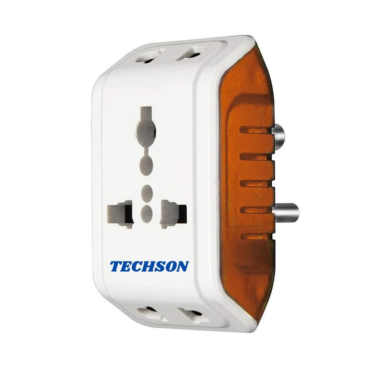 TECHSON TECHSON 6A 3 Pin Multi Plug Socket Travel Adapter with Universal Socket 3 Pin Multi Plug Extension SocketWhite and Red Pack of 1  - Image 1