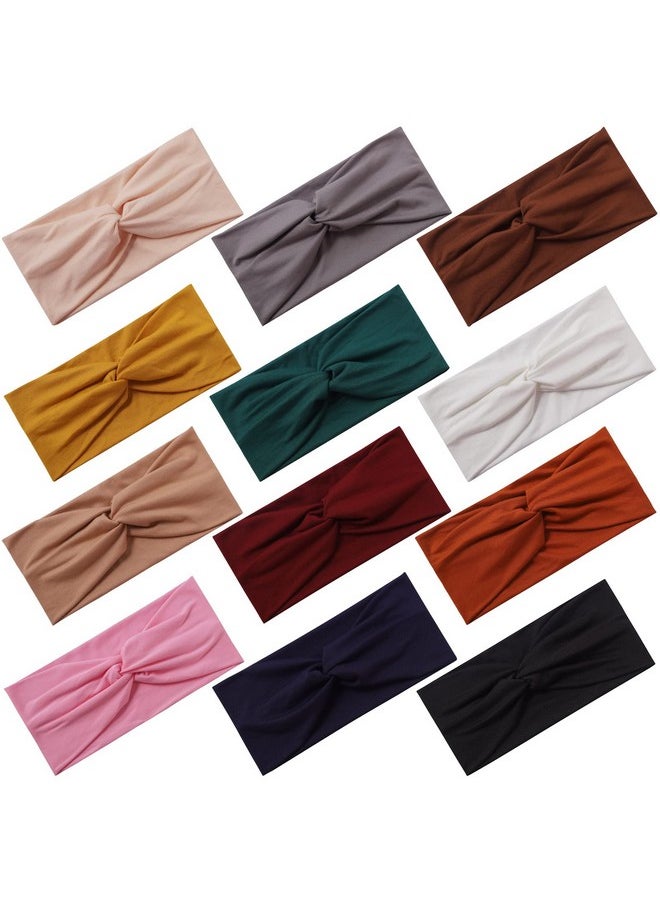Panleding Anleding 12 Pcs Stretchy Headbands For Women Absorbed Sport Headband Soft Twist Knotted Headbands For Daily Life Yoga Workout  - Image 1