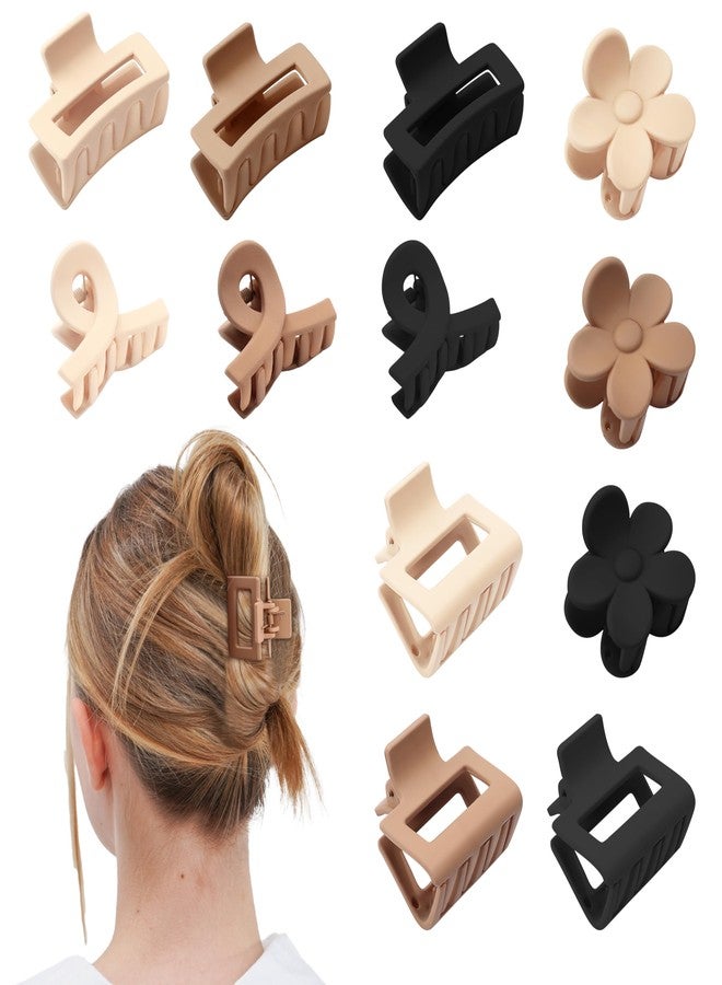 FASOTY 12Pcs Small Hair Clips Matte Medium Claw Clips for Women and Girls Small Claw Clips for Thin/Medium Fine Hair Strong Hold Jaw Clips Non-Slip Cute Mini Hair Clips (Neutral Color) - Image 1