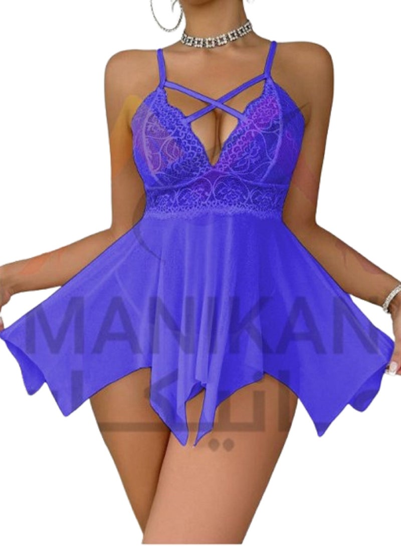 Women's Babydoll Short with Lace Detailing Adjustable Straps and Chest Straps 