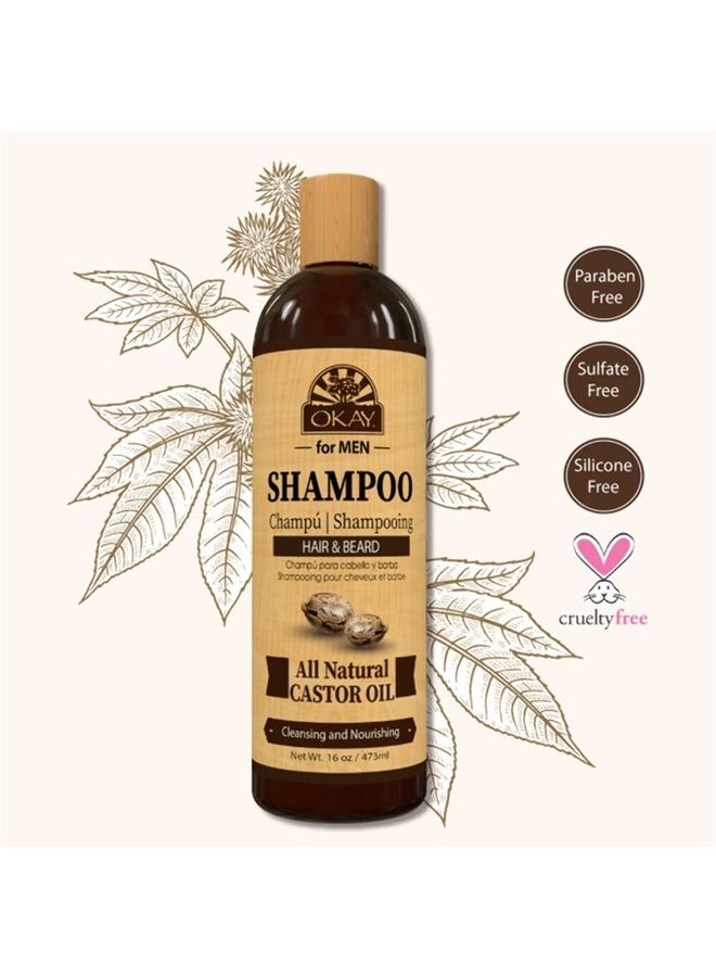 OKAY for MEN Castor Oil Beard and Hair Shampoo Wash 16oz - Image 3