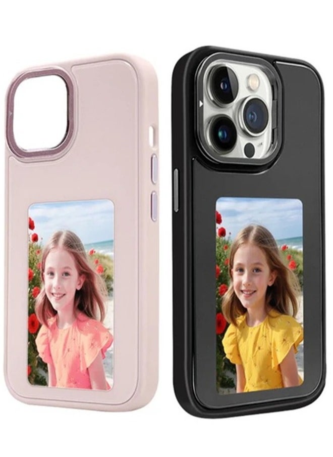 Smart NFC Ink Phone Case Compatible for iPhone 15 Pro max, Customizable E-Ink Screen DIY Images Long-Lasting Display Fast Transmission (Pink)