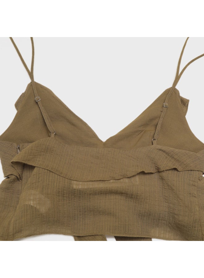 Zara بلوزة نسائية عصرية بدون أكمام على شكل حرف V شفافة - Image 4