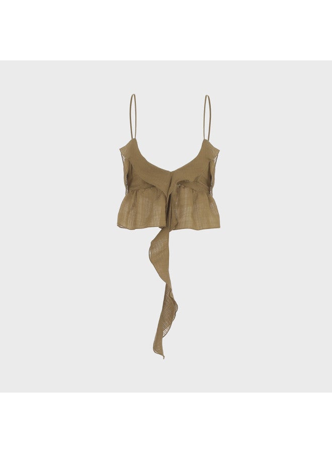 Zara بلوزة نسائية عصرية بدون أكمام على شكل حرف V شفافة - Image 2