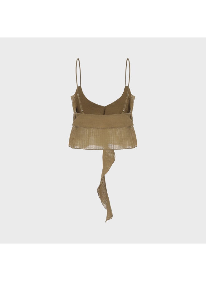 Zara بلوزة نسائية عصرية بدون أكمام على شكل حرف V شفافة - Image 3