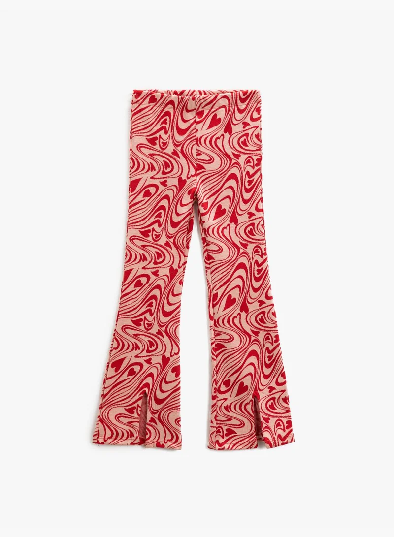 KOTON Flare Trousers Slit Detail Elastic Waistband Heart Jacquard