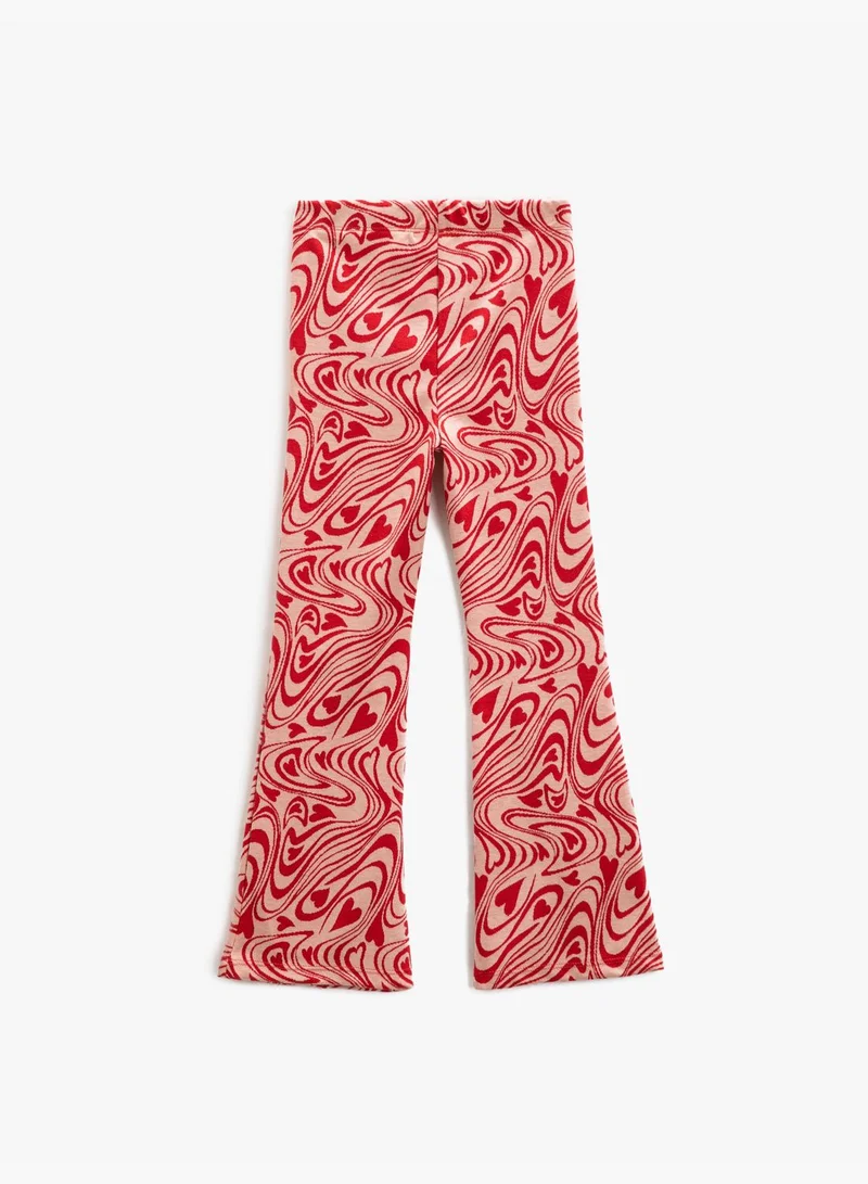 KOTON Flare Trousers Slit Detail Elastic Waistband Heart Jacquard