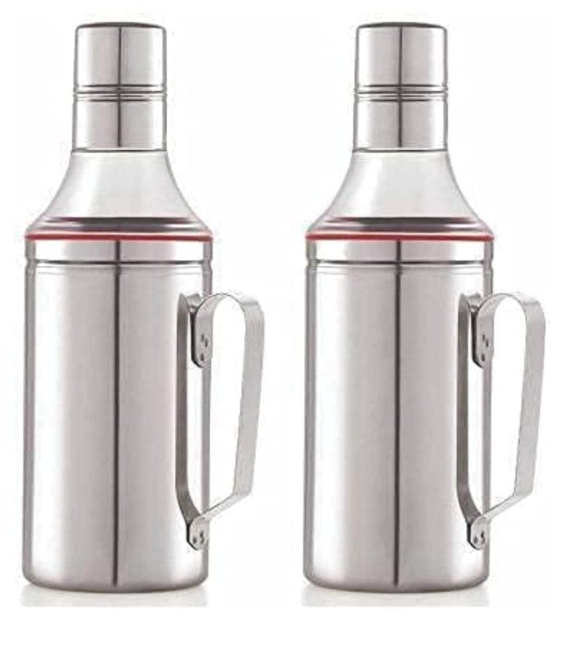 INKULTURE Stainless Steel Oil Dispenser with Nozzle 1 Litre 1000 ml Pack of 02 Oil Can Oil Pourer Oil Pot Oil Bottle Cooking Oil Container with Handle - Image 1