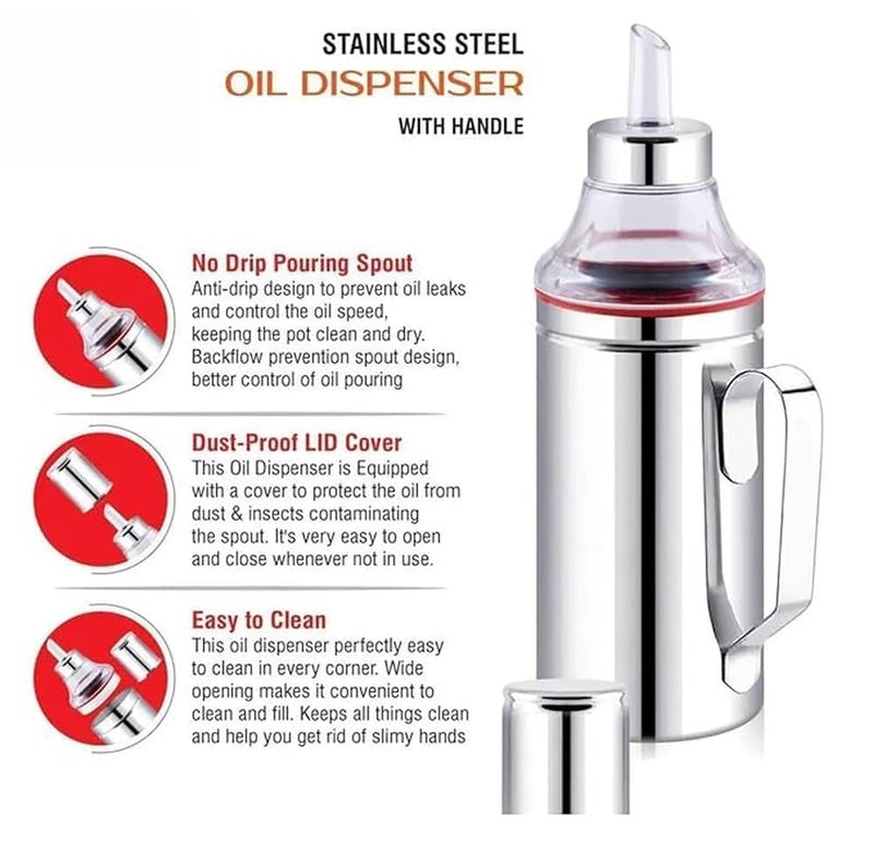 INKULTURE Stainless Steel Oil Dispenser with Nozzle 1 Litre 1000 ml Pack of 02 Oil Can Oil Pourer Oil Pot Oil Bottle Cooking Oil Container with Handle - Image 4
