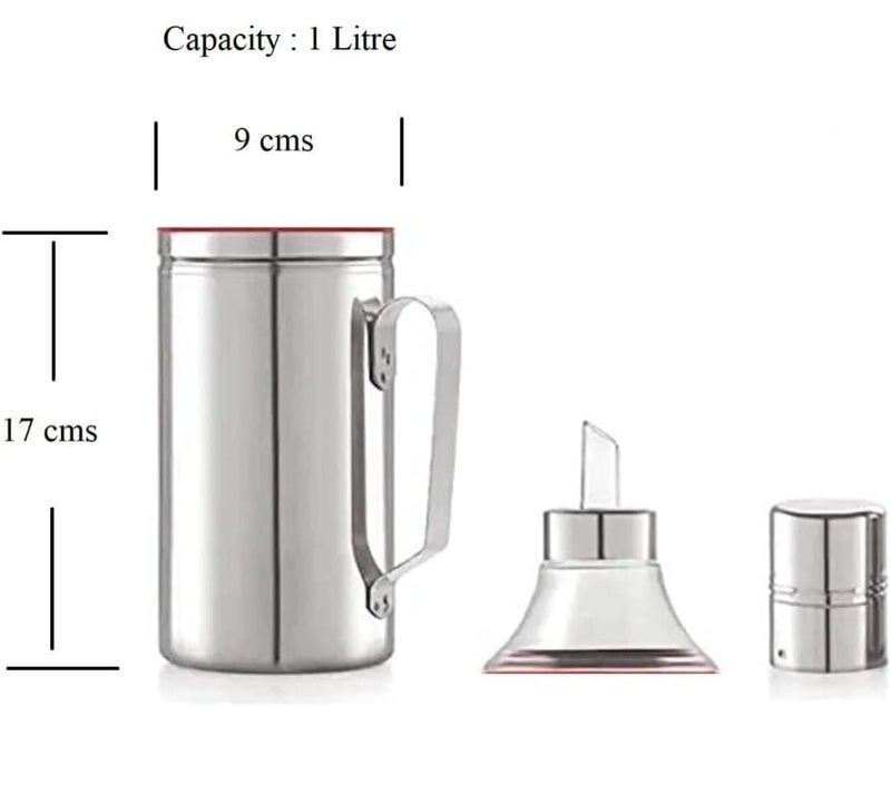 INKULTURE Stainless Steel Oil Dispenser with Nozzle 1 Litre 1000 ml Pack of 02 Oil Can Oil Pourer Oil Pot Oil Bottle Cooking Oil Container with Handle - Image 3
