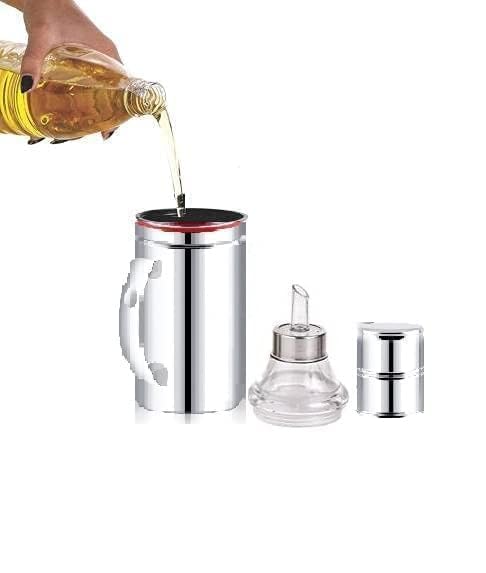 INKULTURE Stainless Steel Oil Dispenser with Nozzle 1 Litre 1000 ml Pack of 02 Oil Can Oil Pourer Oil Pot Oil Bottle Cooking Oil Container with Handle - Image 5