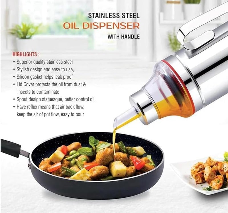 INKULTURE Stainless Steel Oil Dispenser with Nozzle 1 Litre 1000 ml Pack of 02 Oil Can Oil Pourer Oil Pot Oil Bottle Cooking Oil Container with Handle - Image 2