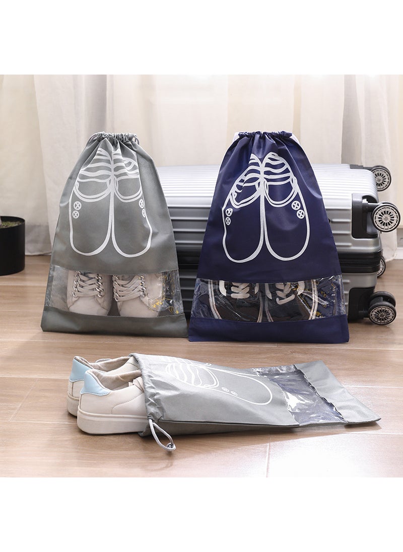 Shoes Storage Bag Travel Strap Dust-proof Shoe Bag Portable Travel Waterproof Transparent Non-woven Fabric Drawstring Shoe Bag Grey 