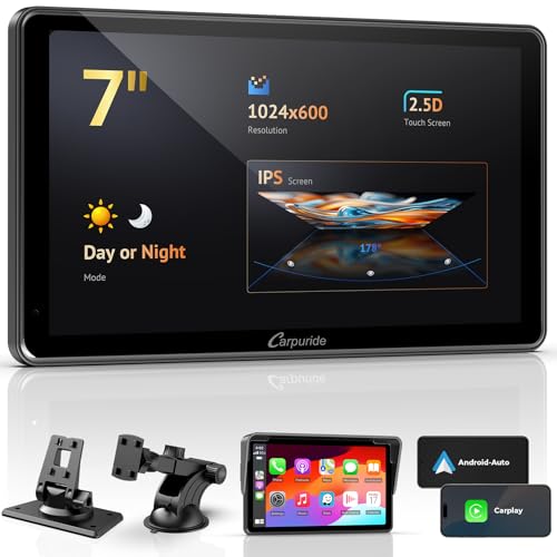 CARPURIDE 7 Inch Carplay Screen for Car，Wired/Wireless CarPlay Screen for Apple CarPlay & Android Auto, Mirror, Siri, Bluetooth, Navigation, External MIC Port, TF Card/USB Playback - Image 1