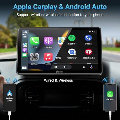 CARPURIDE 7 Inch Carplay Screen for Car，Wired/Wireless CarPlay Screen for Apple CarPlay & Android Auto, Mirror, Siri, Bluetooth, Navigation, External MIC Port, TF Card/USB Playback - Image 2