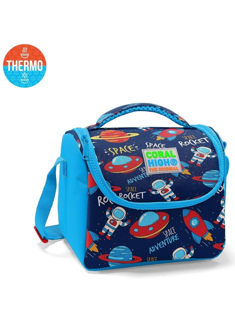 CORAL HIGH Kids Navy Blue Space Patterned Thermo Lunchbox 11807  - Image 1