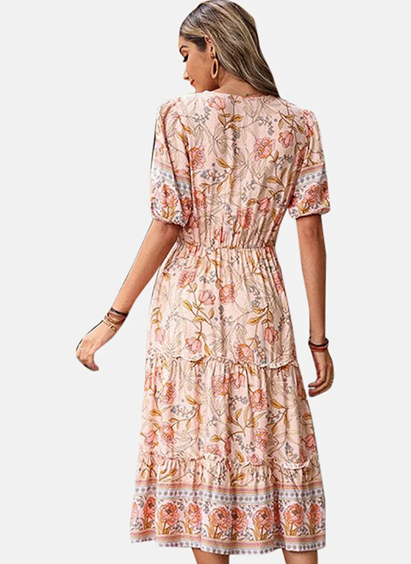 يونيكي Women Floral Printed  Cotton Wrap Midi Dress