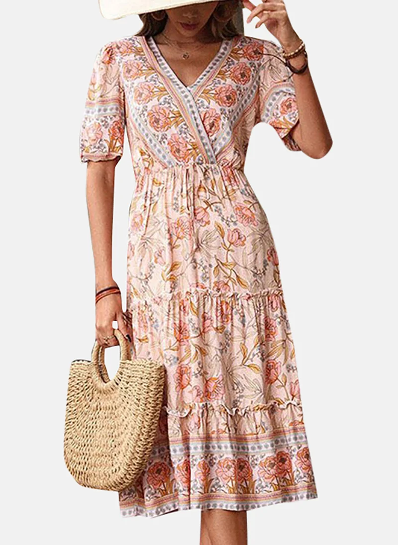 يونيكي Women Floral Printed  Cotton Wrap Midi Dress
