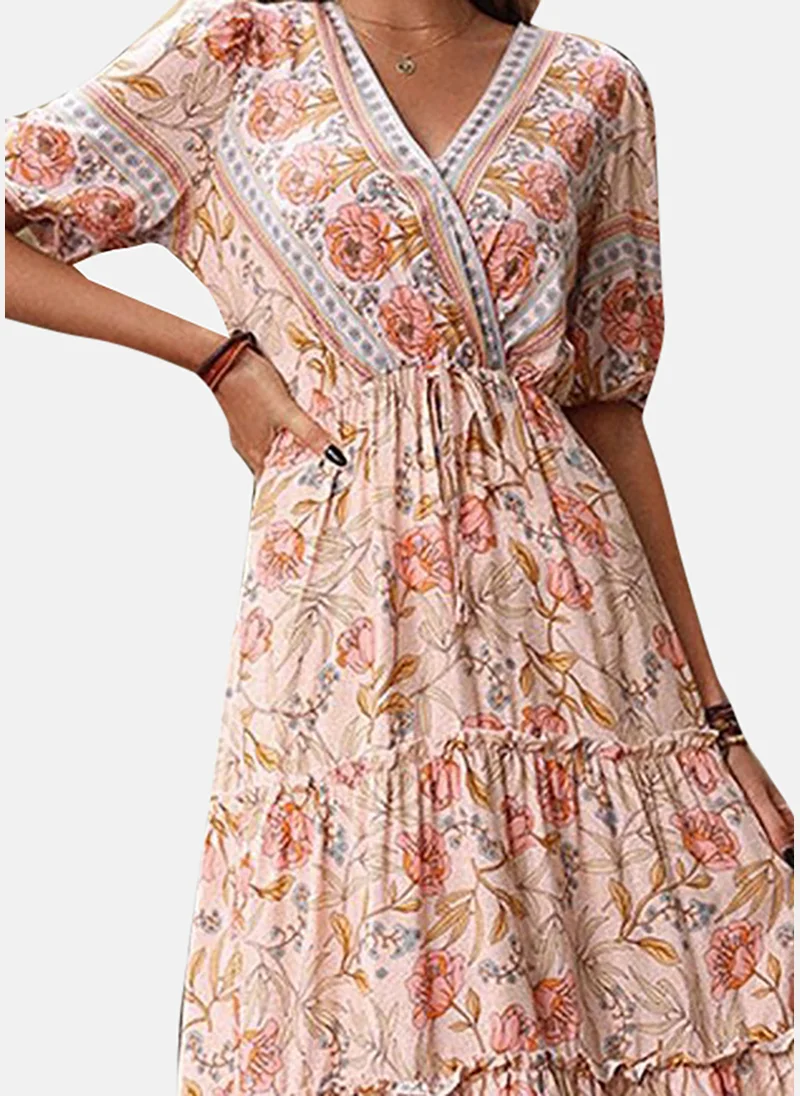يونيكي Women Floral Printed  Cotton Wrap Midi Dress
