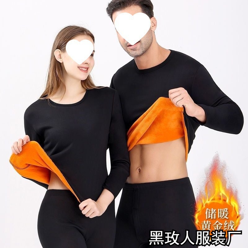 New Fleece Thermal Underwear For Men And Women, Thickened And Lined, Suitable For Young And Middle-Aged Adults, Large Size Autumn Clothes And Pants, Couple'S Thermal Set For Cold Protection - Image 2