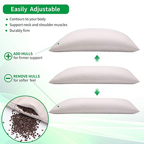 FelizMax Organic Buckwheat Pillow for Sleeping, 100% Natural Premium buckwheat Hulls, Organic Cotton Cover for Cool Sleep, Neck Support for Back and Side Sleepers, Buckwheat Refill-Japanese Size (20” x14”) - Image 5