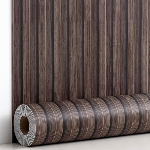Haimin Wood Grain Slat Wall Panels Peel and Stick Faux Wood Thick Wallpaper 118"x15.75" Waterproof PET & IXPE Foam Paneling (Dark Brown) - Image 1