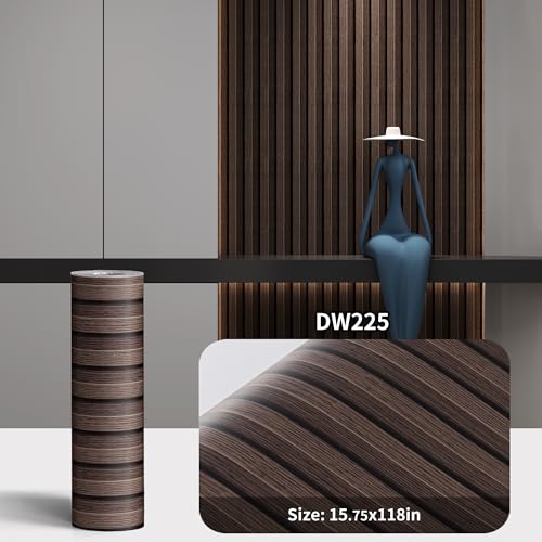 Haimin Wood Grain Slat Wall Panels Peel and Stick Faux Wood Thick Wallpaper 118"x15.75" Waterproof PET & IXPE Foam Paneling (Dark Brown) - Image 2