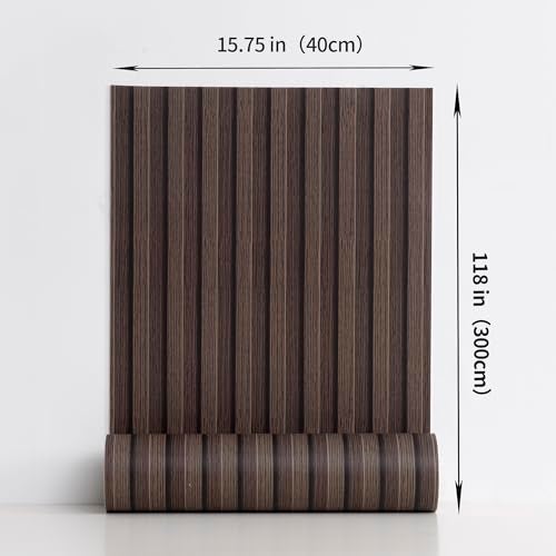 Haimin Wood Grain Slat Wall Panels Peel and Stick Faux Wood Thick Wallpaper 118"x15.75" Waterproof PET & IXPE Foam Paneling (Dark Brown) - Image 3