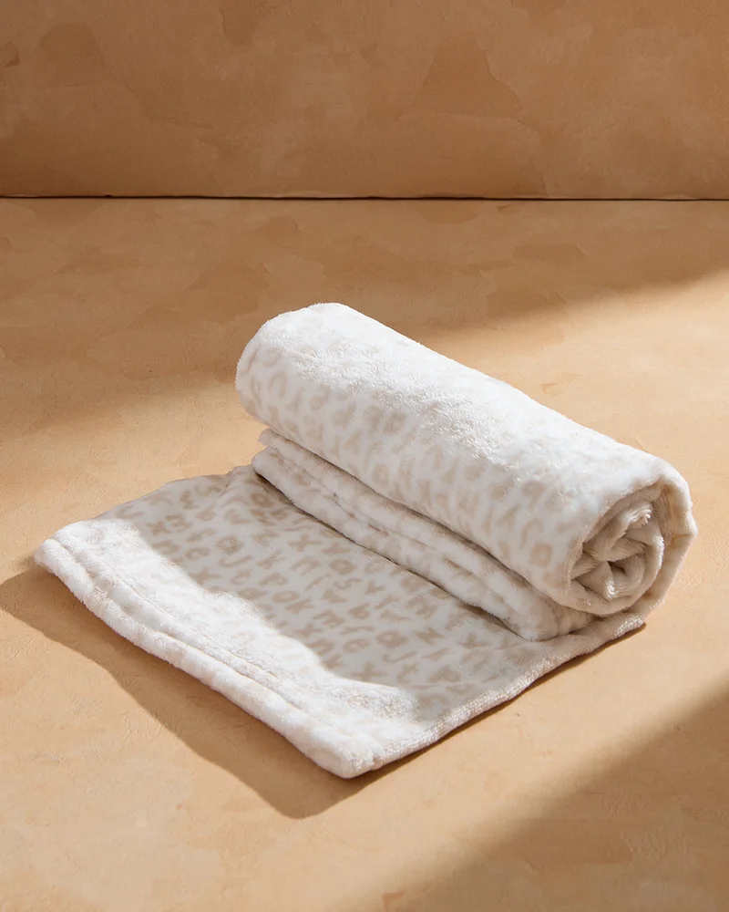 Redtag Baby White Printed Blanket And Wash Cloth  Set (2 Piece)