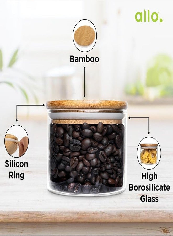 أللو علبة تخزين مطبخ من ألو سعة 300 مل، برطمانات زجاجية بأغطية خشبية - حاويات تخزين طعام من زجاج البوروسيليكات، برطمان زجاجي محكم الإغلاق للشاي والقهوة والتوابل والبقوليات والماسالا (برطمان زجاجي دائري - مجموعة من 1) - Image 2