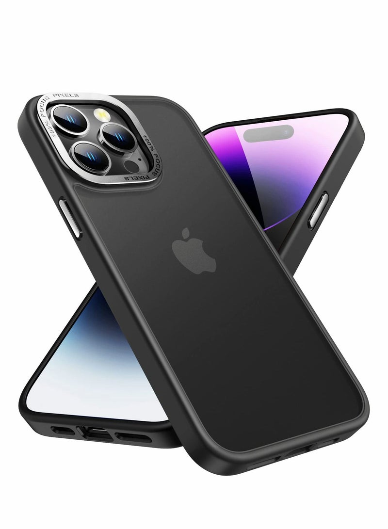 SYOSI Designed for iPhone 14 Pro Max Case, Military Grade Drop Protection, Translucent Matte Skin-friendly PC Back, Advanced Metal Camera Protection Ring, Anti-Scratch Anti-Fingerprint Black, 6.7 Inch - Image 1