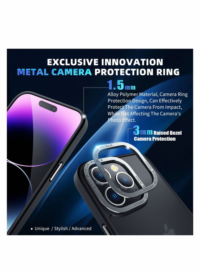 SYOSI Designed for iPhone 14 Pro Max Case, Military Grade Drop Protection, Translucent Matte Skin-friendly PC Back, Advanced Metal Camera Protection Ring, Anti-Scratch Anti-Fingerprint Black, 6.7 Inch - Image 4