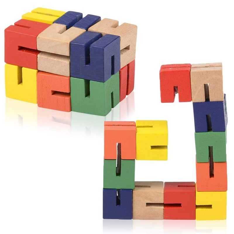 ArtCreativity Wooden Twist Cubes Pack of 2 Colorful Mind Game Stretch Twist and Lock Brain Teaser Fidget Sensory Toys for Kids Stocking Stuffer and Party Favors for Boys and Girls - Image 3