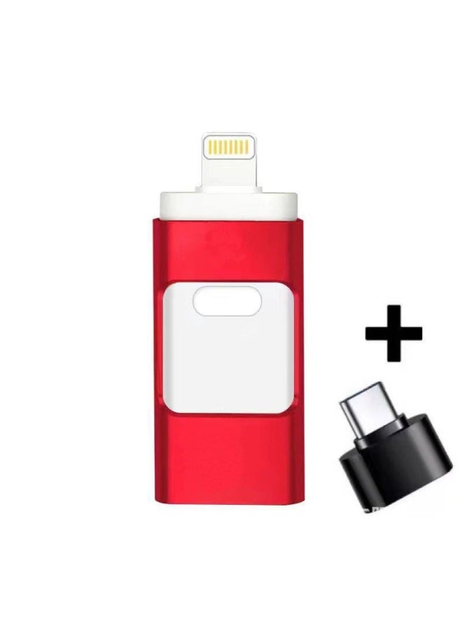 Generic 4-in-1 Usb Type-c Otg Adapter For iphone Android Computer Universal Usb Flash Drive Push-pull Design-Color:Red-Capacity:16GB  - Image 1