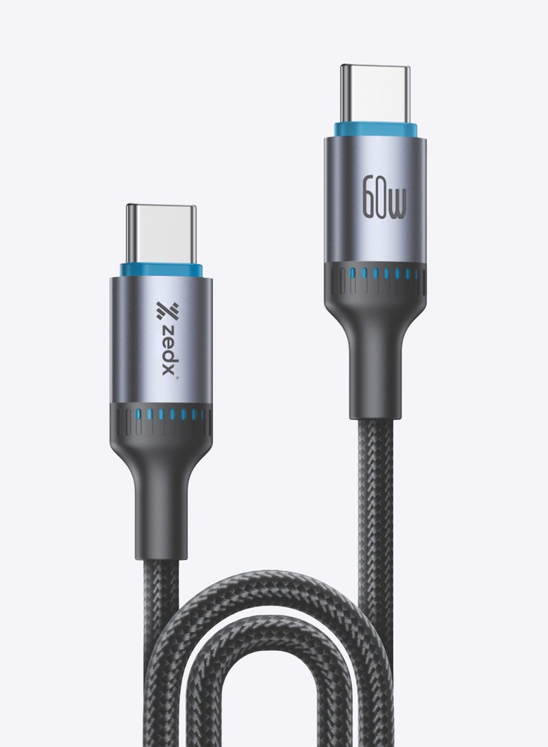 ZedX ZC220 60W USB-C to USB-C Fast Charging Cable – 2M, Braided, Data & Charge - Image 1