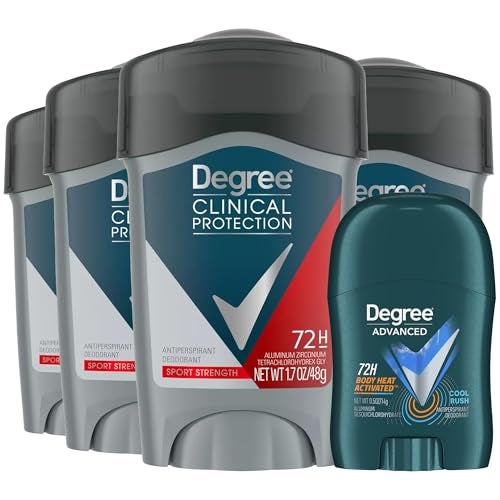 Degree ديجري دئودورانت للرجال حماية سريرية 4 عبوة قوة رياضية 72 ساعة مضاد للتعرق صلب ناعم 72 ساعة كول راش مقاس السفر - Image 1
