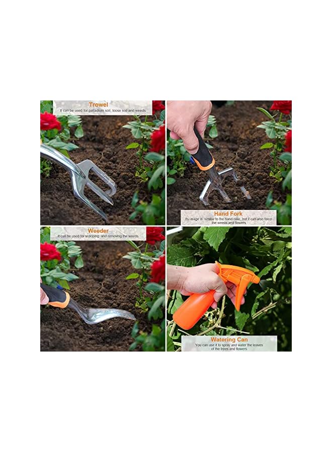 promass Gardening Tool Set - 9 Pieces Aluminium Alloy Garden Tools Kit Included Hand Trowel Shovels Rake, Garden Gloves and Garden Tote, Heavy Duty Garden Spade, Steel Pruning Shears, Garden Gifts - Image 5