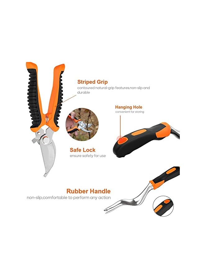 promass Gardening Tool Set - 9 Pieces Aluminium Alloy Garden Tools Kit Included Hand Trowel Shovels Rake, Garden Gloves and Garden Tote, Heavy Duty Garden Spade, Steel Pruning Shears, Garden Gifts - Image 2