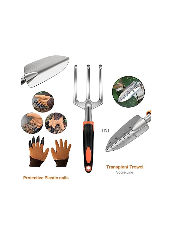 promass Gardening Tool Set - 9 Pieces Aluminium Alloy Garden Tools Kit Included Hand Trowel Shovels Rake, Garden Gloves and Garden Tote, Heavy Duty Garden Spade, Steel Pruning Shears, Garden Gifts - Image 3