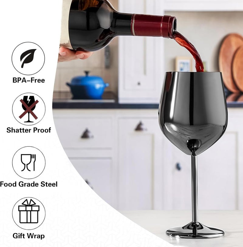 WOTOR Wine Glasses Set of 4, 18oz Stainless Steel Wine Glasses, Unbreakable & Portable Stemmed Metal Wine Glass for Outdoor, Travel, Camping and Pool, Ideal Gift for Wine Lovers (Glossy Dark Grey) - Image 4