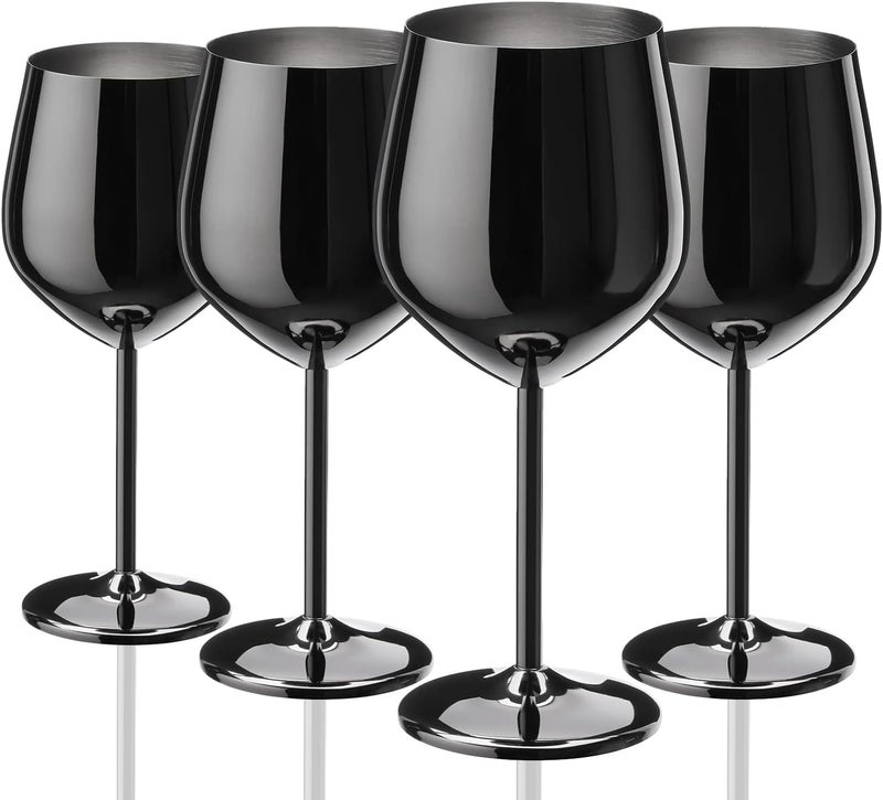 WOTOR Wine Glasses Set of 4, 18oz Stainless Steel Wine Glasses, Unbreakable & Portable Stemmed Metal Wine Glass for Outdoor, Travel, Camping and Pool, Ideal Gift for Wine Lovers (Glossy Dark Grey) - Image 1