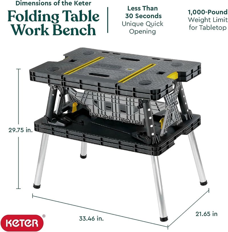 Keter Folding Work Table, Portable Workbench w/ 12" Clamps for Garage/Wood Shop - Heavy-Duty and All-Weather for DIY Home Improvements and Worksites - Image 2